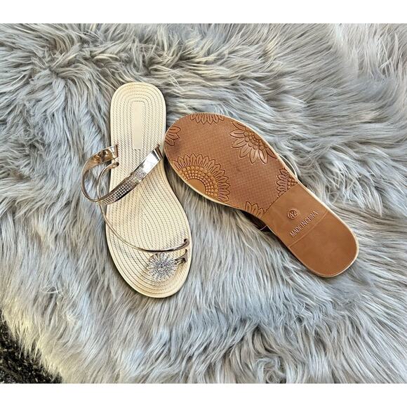 New Rose Goldtone Rhinestone-Embellished Toe-Strap Sandal - Size 42 (US ) - Picture 4 of 7